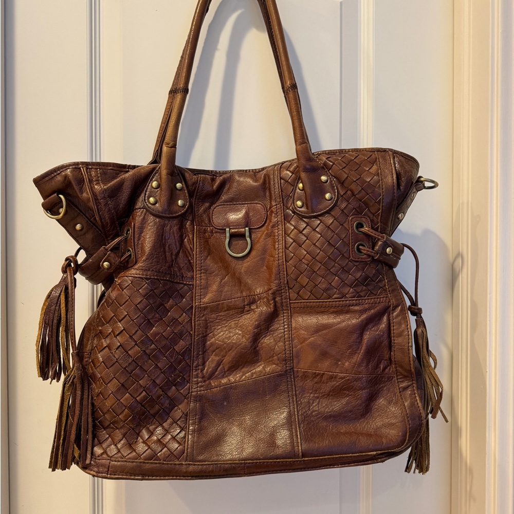 Love Stitch Elegant Brown Leather Tote Bag used Good Condition